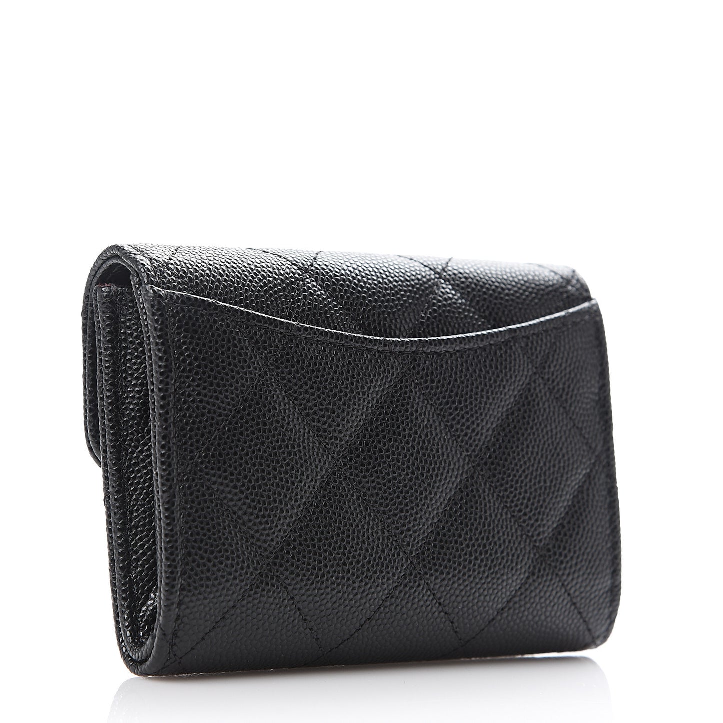 Caviar Quilted Flap Card Holder Wallet Black