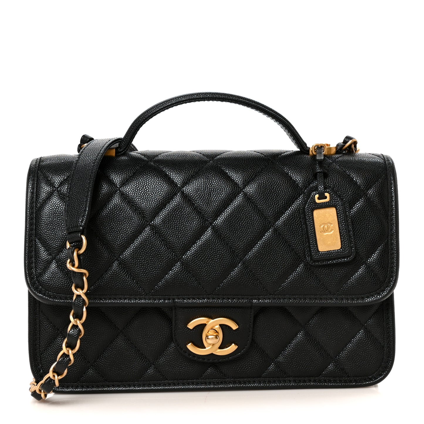 Caviar Quilted School Memory Small Top Handle Flap Black