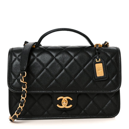 Chanel Caviar Quilted School Memory Small Top Handle Flap Black 1 of 12