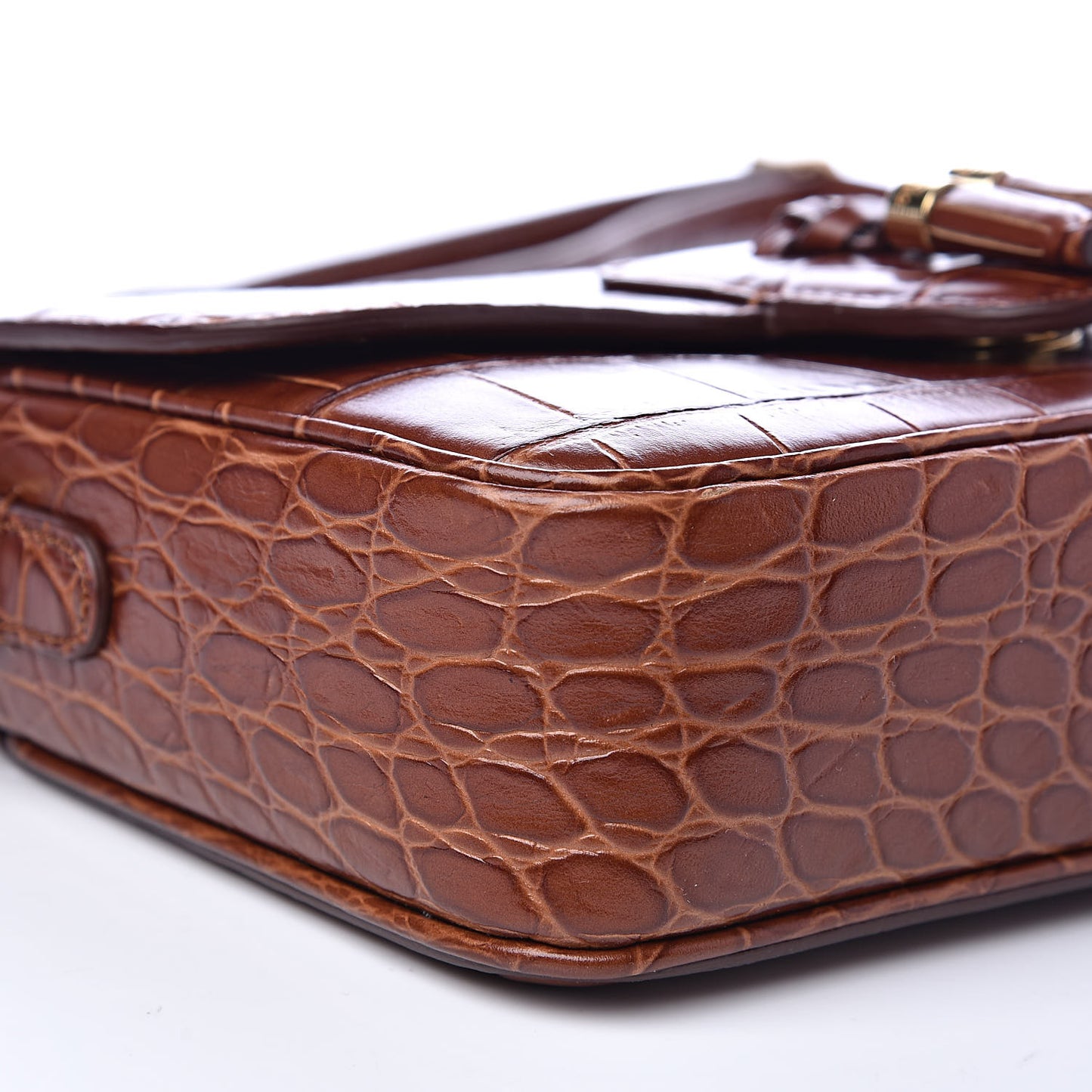 Calfskin Crocodile Embossed Medium Tassel Bag Tan