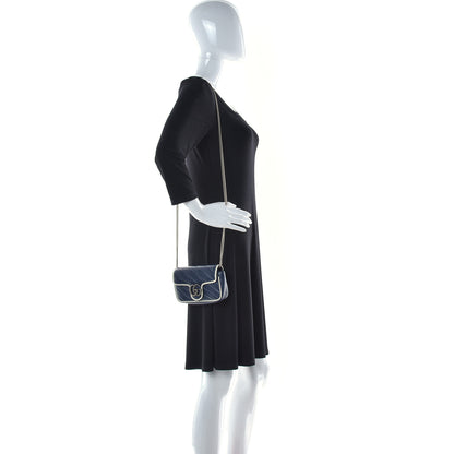 Gucci Vintage Effect Calfskin Matelasse Diagonal Super Mini Torchon GG Marmont Shoulder Bag Blue Agata Mystic White 2 of 10