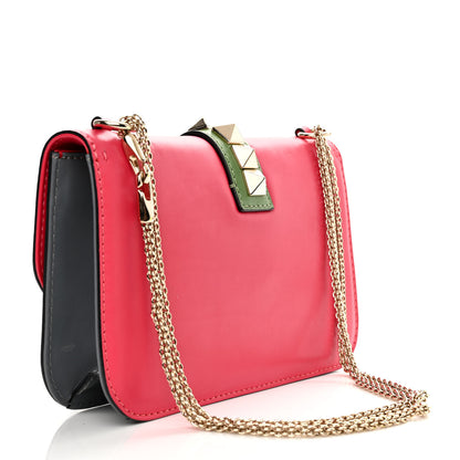 Valentino Garavani Vitello Medium Glam Lock Rockstud Flap Deep Rose Scarlet Grey Green 3 of 10