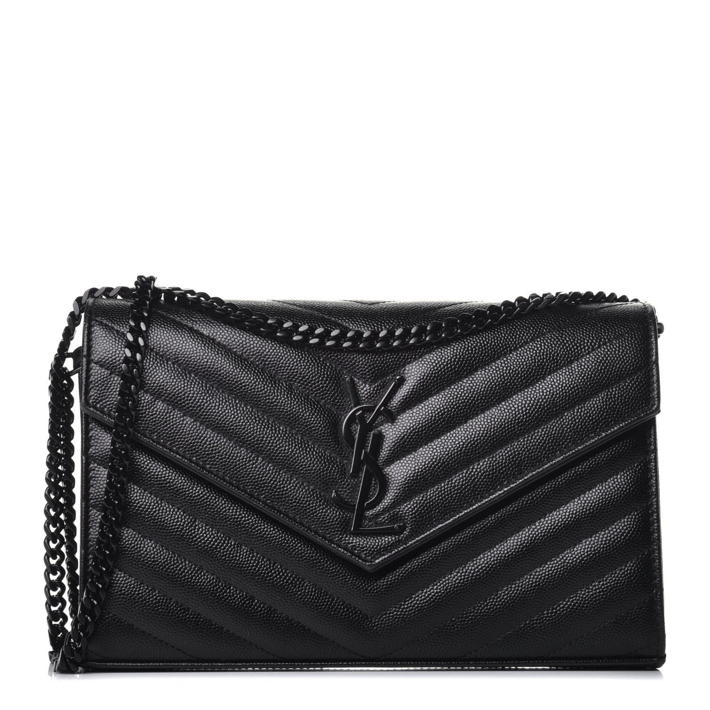 Grain De Poudre Matelasse Chevron Monogram Chain Wallet Black