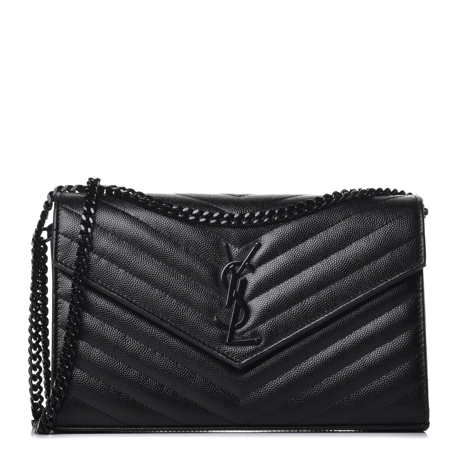 Saint Laurent Grain De Poudre Matelasse Chevron Monogram Chain Wallet Black 1 of 8