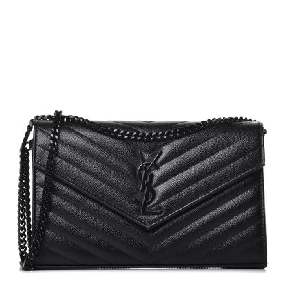 Saint Laurent Grain De Poudre Matelasse Chevron Monogram Chain Wallet Black 1 of 8