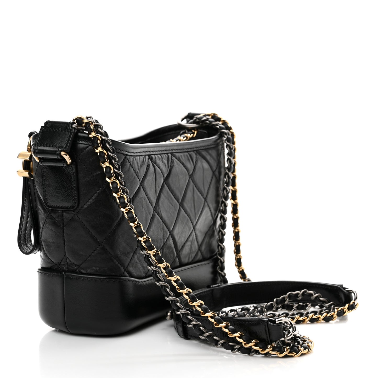 Aged Calfskin Quilted Small Gabrielle Hobo Black