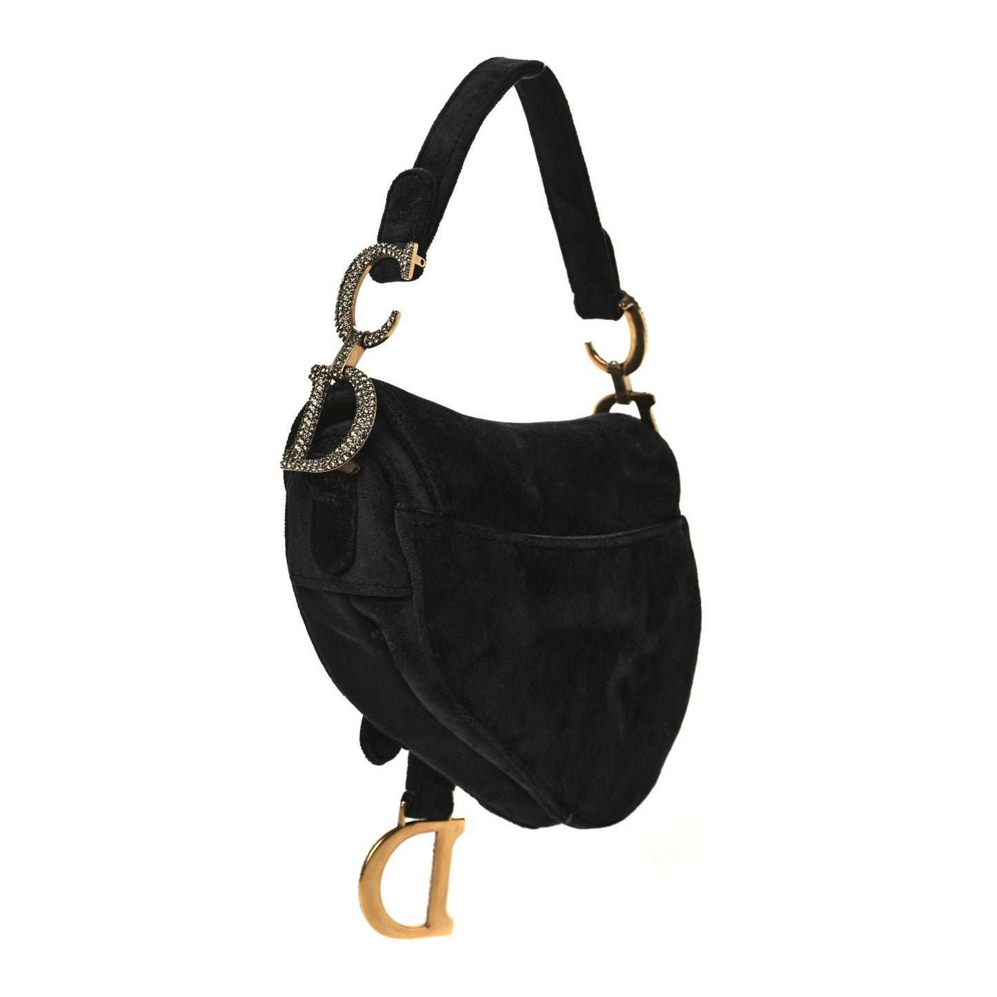 Velvet Crystal Mini Saddle Bag Black