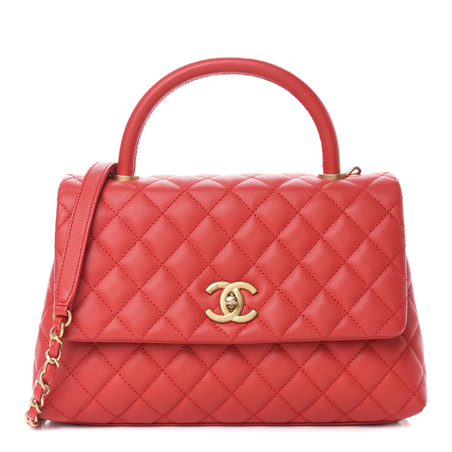 Chanel Caviar Quilted Small Coco Handle Flap Red 1 of 11