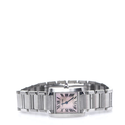 Cartier Stainless Steel Pink Mother of Pearl 20mm Tank Francaise Quartz Watch 2 of 8
