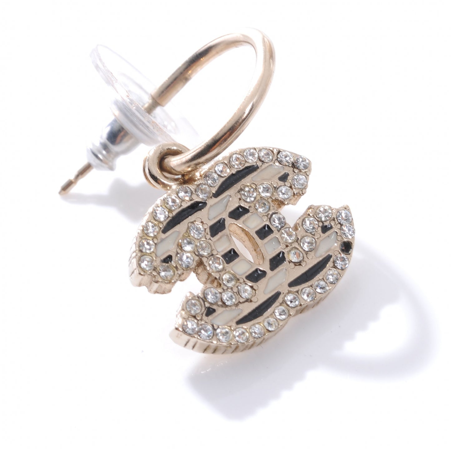 Crystal CC Enamel Striped Dangle Earrings Gold