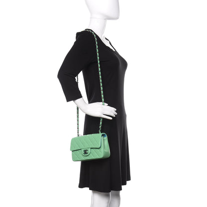 Chanel Lambskin Quilted Mini Rectangular Flap Green Blue 2 of 10