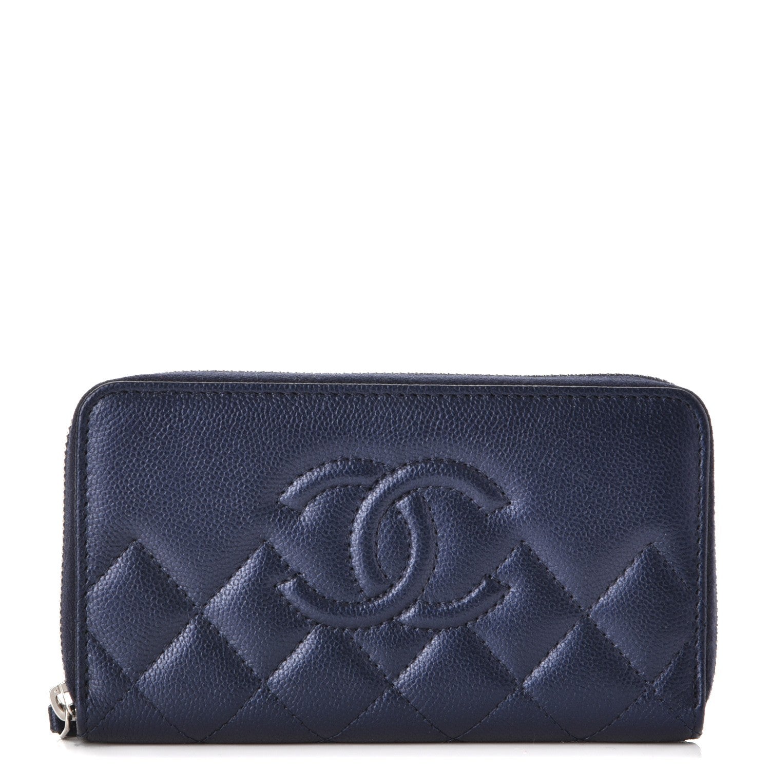Chanel Metallic Caviar Quilted Medium Zip Around Wallet Blue 1 of 9