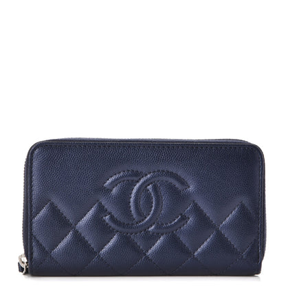 Chanel Metallic Caviar Quilted Medium Zip Around Wallet Blue 1 of 9