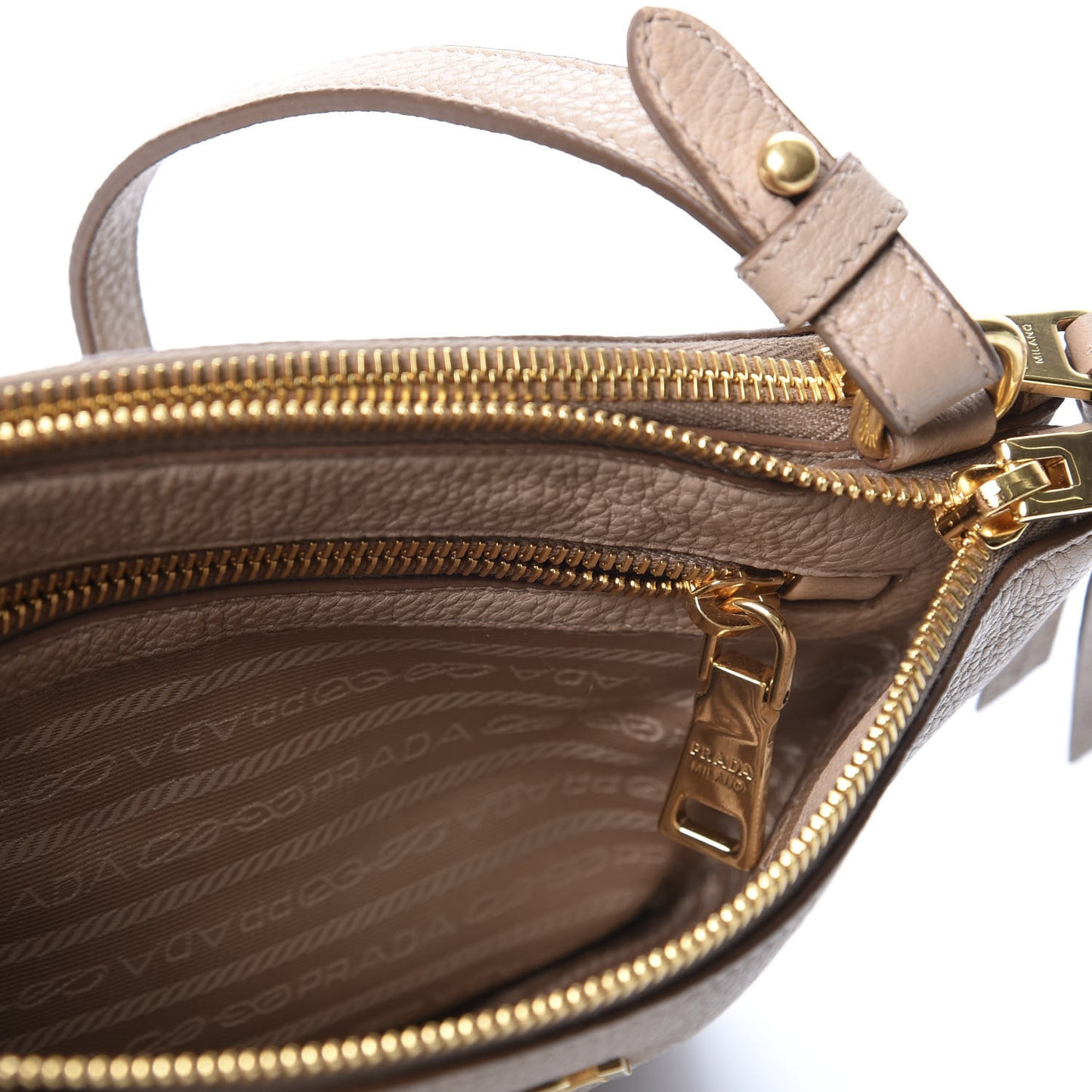 Vitello Daino Double Zip Crossbody Bag Cammeo
