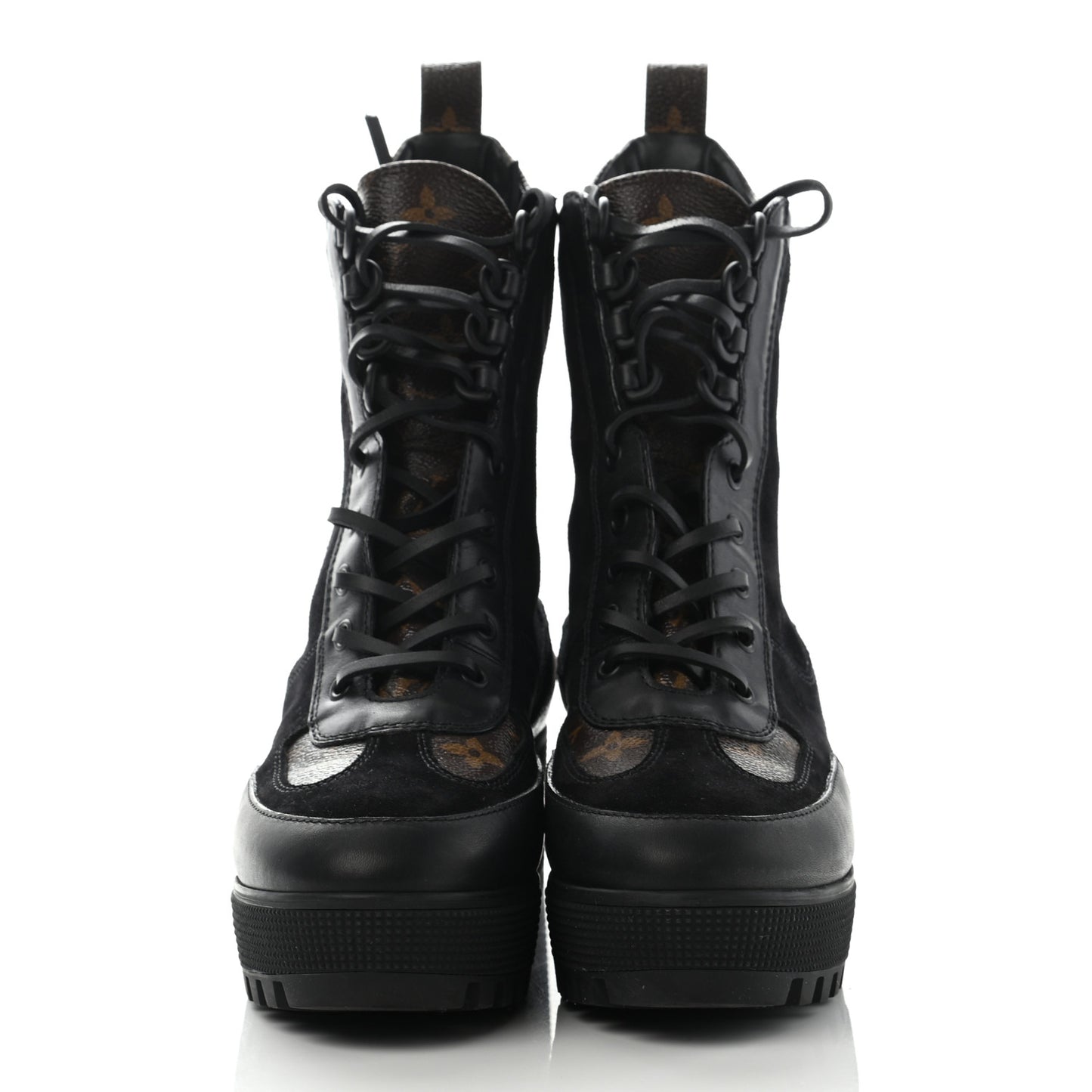 Suede Calfskin Monogram Laureate Platform Desert Boots 39 Black