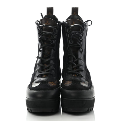 Louis Vuitton Suede Calfskin Monogram Laureate Platform Desert Boots 39 Black 2 of 11