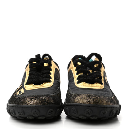 Chanel Metallic Lambskin Satin Finish Womens CC Sneakers 37.5 Black Gold 2 of 8