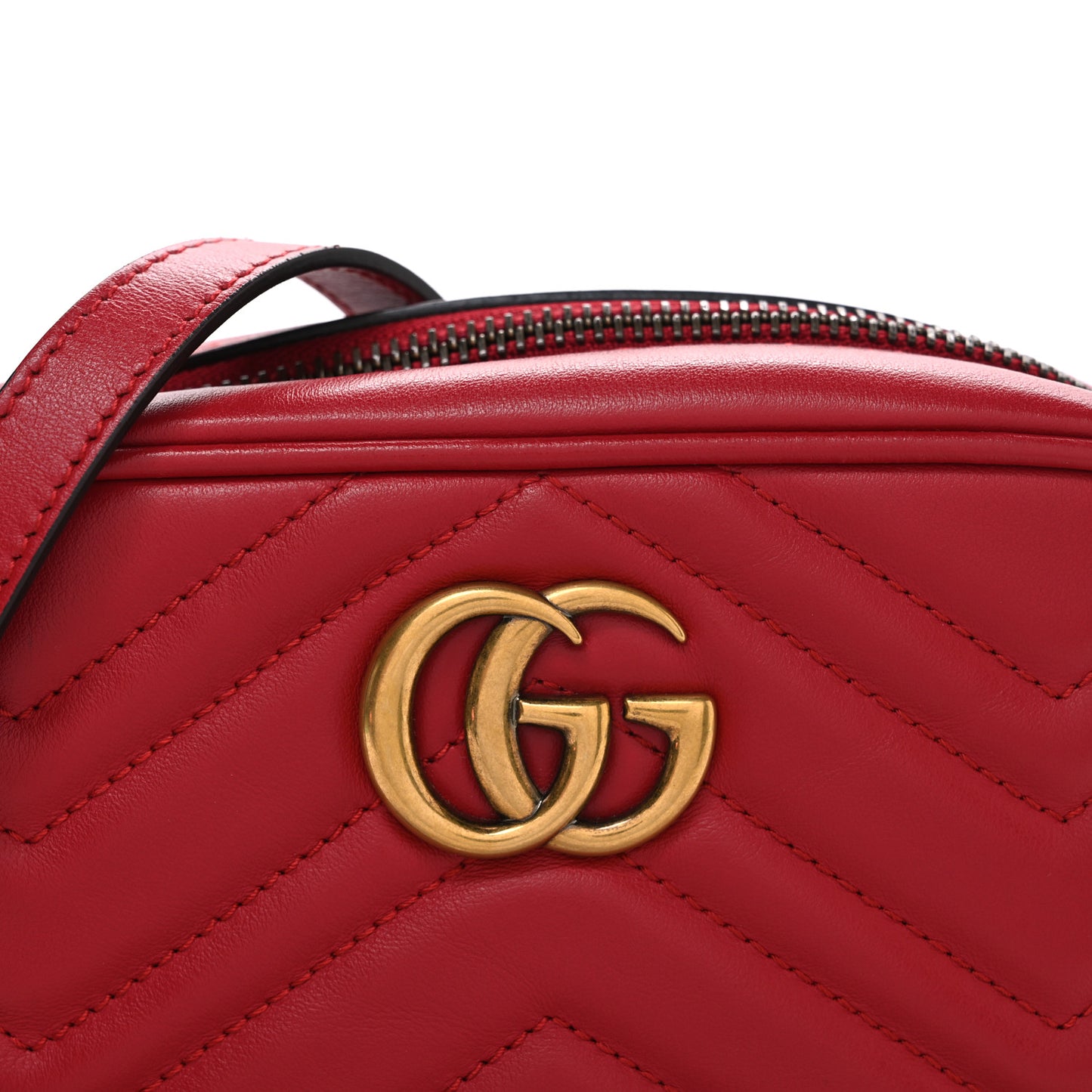 Calfskin Matelasse Mini GG Marmont Chain Shoulder Bag Hibiscus Red