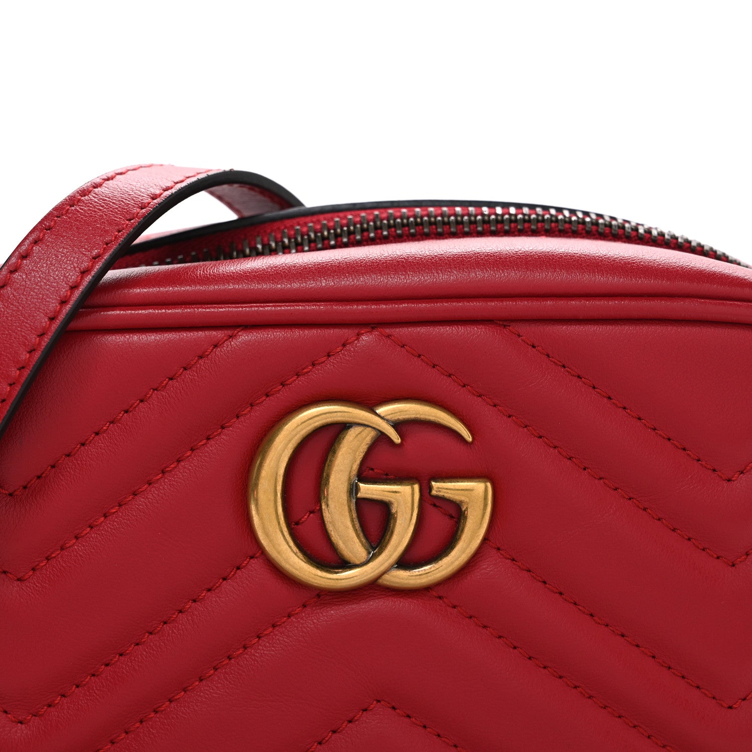 Gucci Calfskin Matelasse Mini GG Marmont Chain Shoulder Bag Hibiscus Red 8 of 10