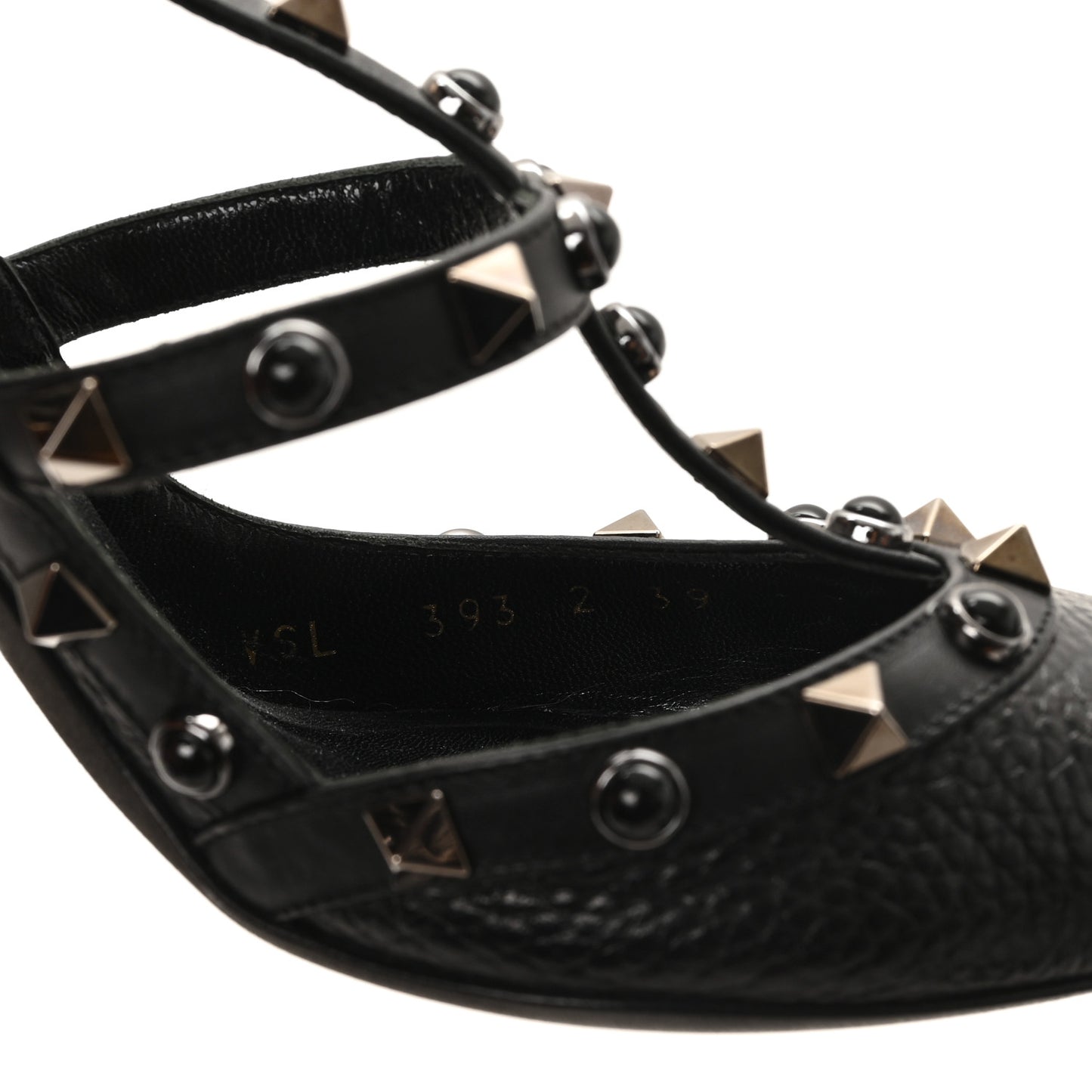 Pebbled Calfskin Onyx Rockstud Rolling Ankle Strap 100mm Pumps 39 Black