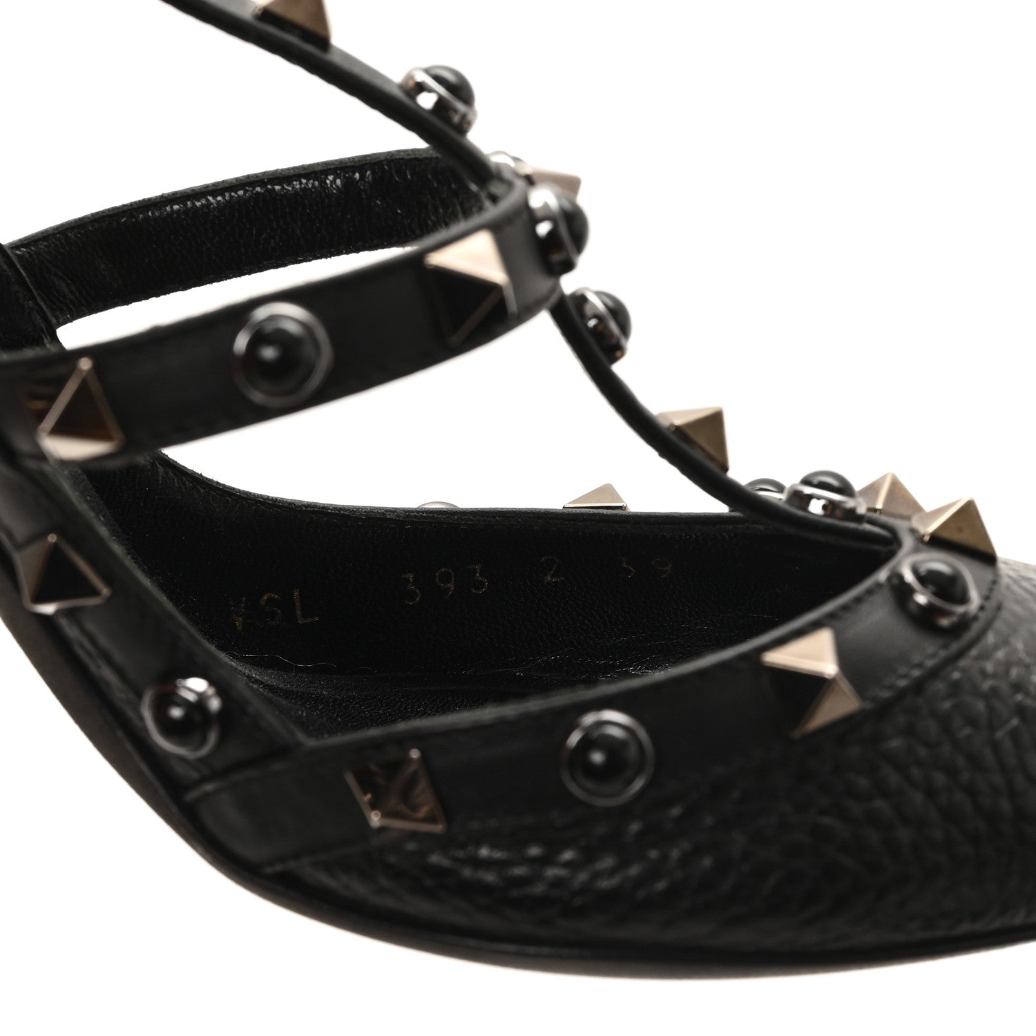 Valentino Garavani Pebbled Calfskin Onyx Rockstud Rolling Ankle Strap 100mm Pumps 39 Black 9 of 9