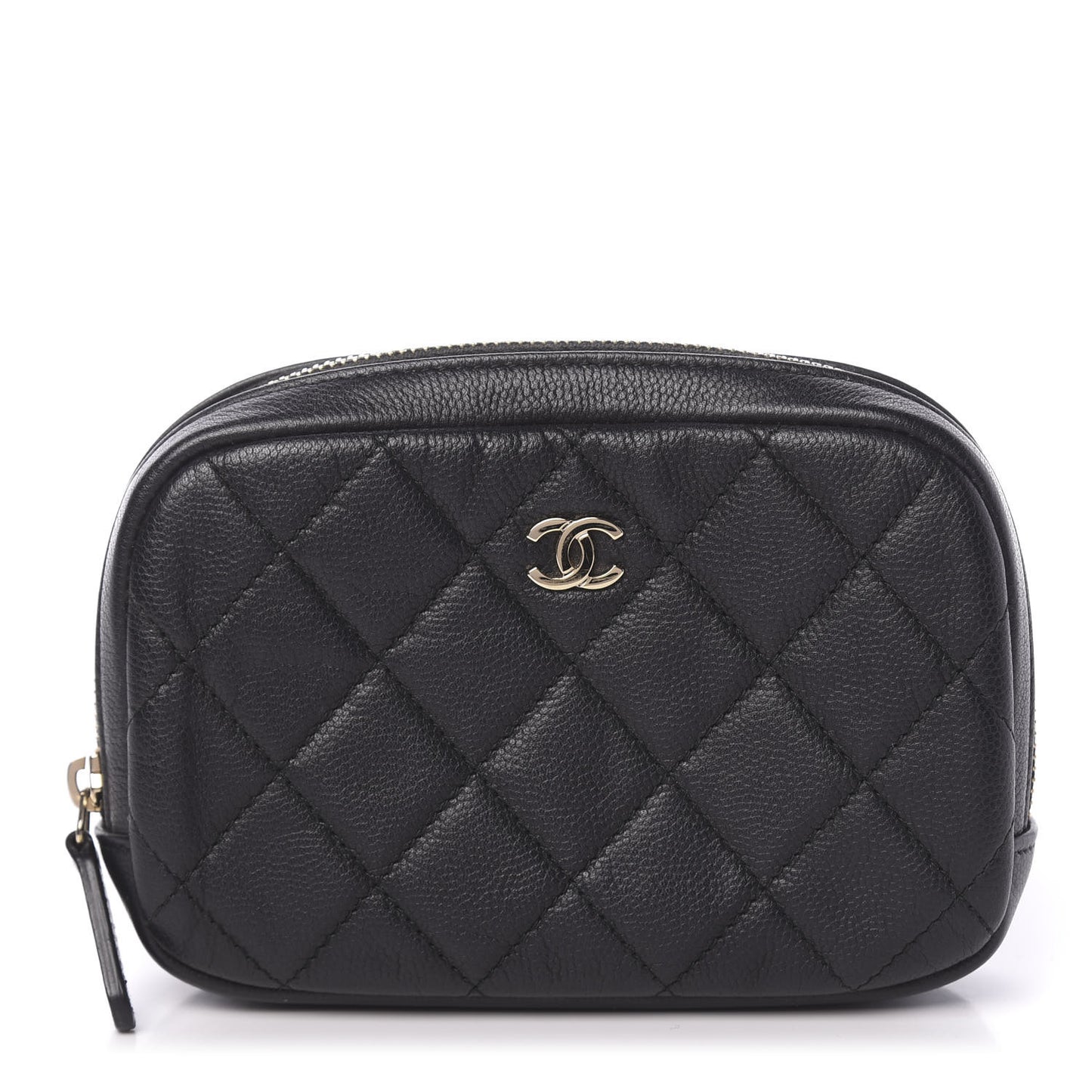 Caviar Quilted Small Curvy Pouch Cosmetic Case Black