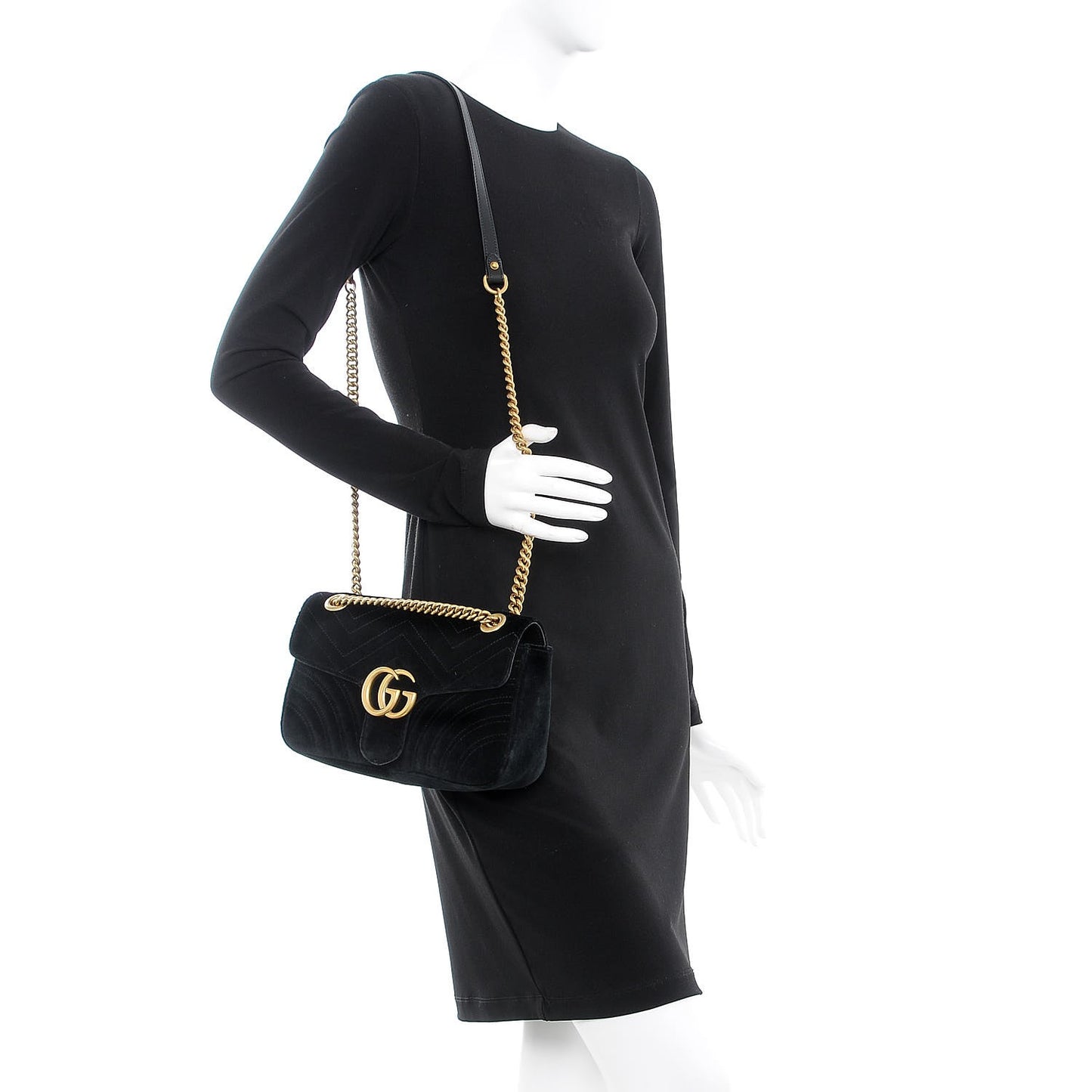 Velvet Matelasse Small GG Marmont Shoulder Bag Black