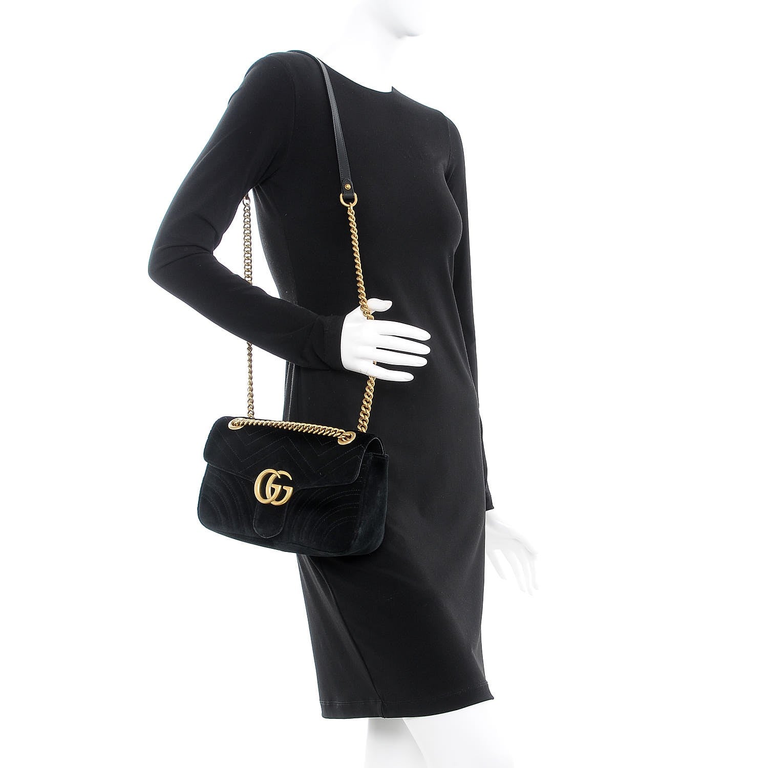 Gucci Velvet Matelasse Small GG Marmont Shoulder Bag Black 2 of 7