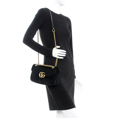 Gucci Velvet Matelasse Small GG Marmont Shoulder Bag Black 2 of 7