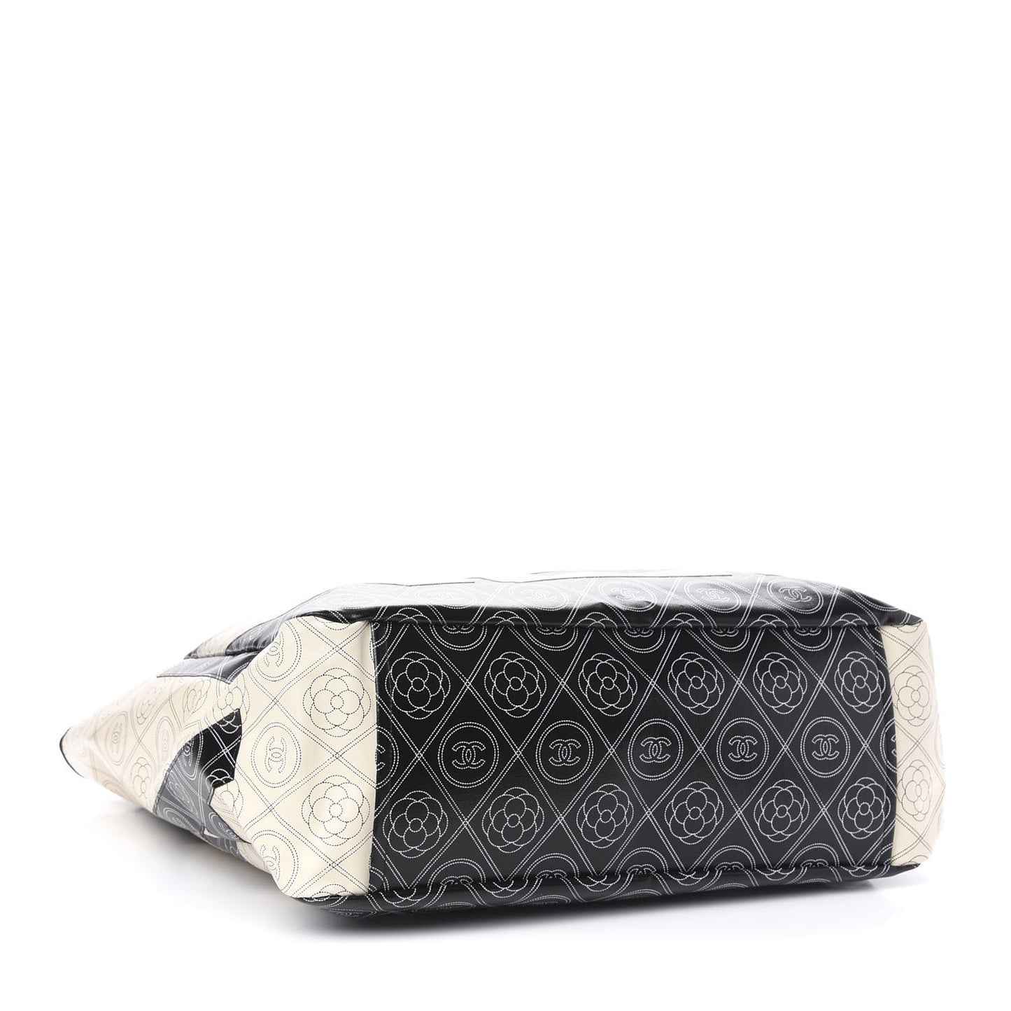 Coated Canvas Camellia Large Shopping Tote Black Beige
