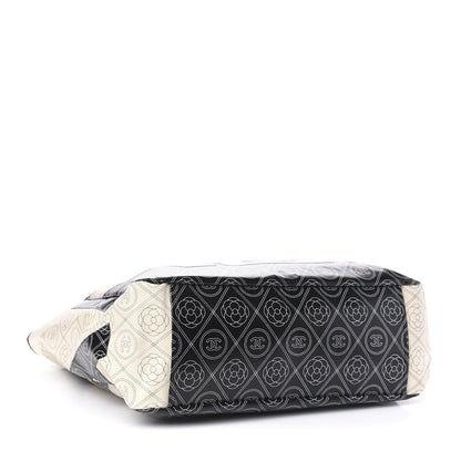 Chanel Coated Canvas Camellia Large Shopping Tote Black Beige 5 of 11