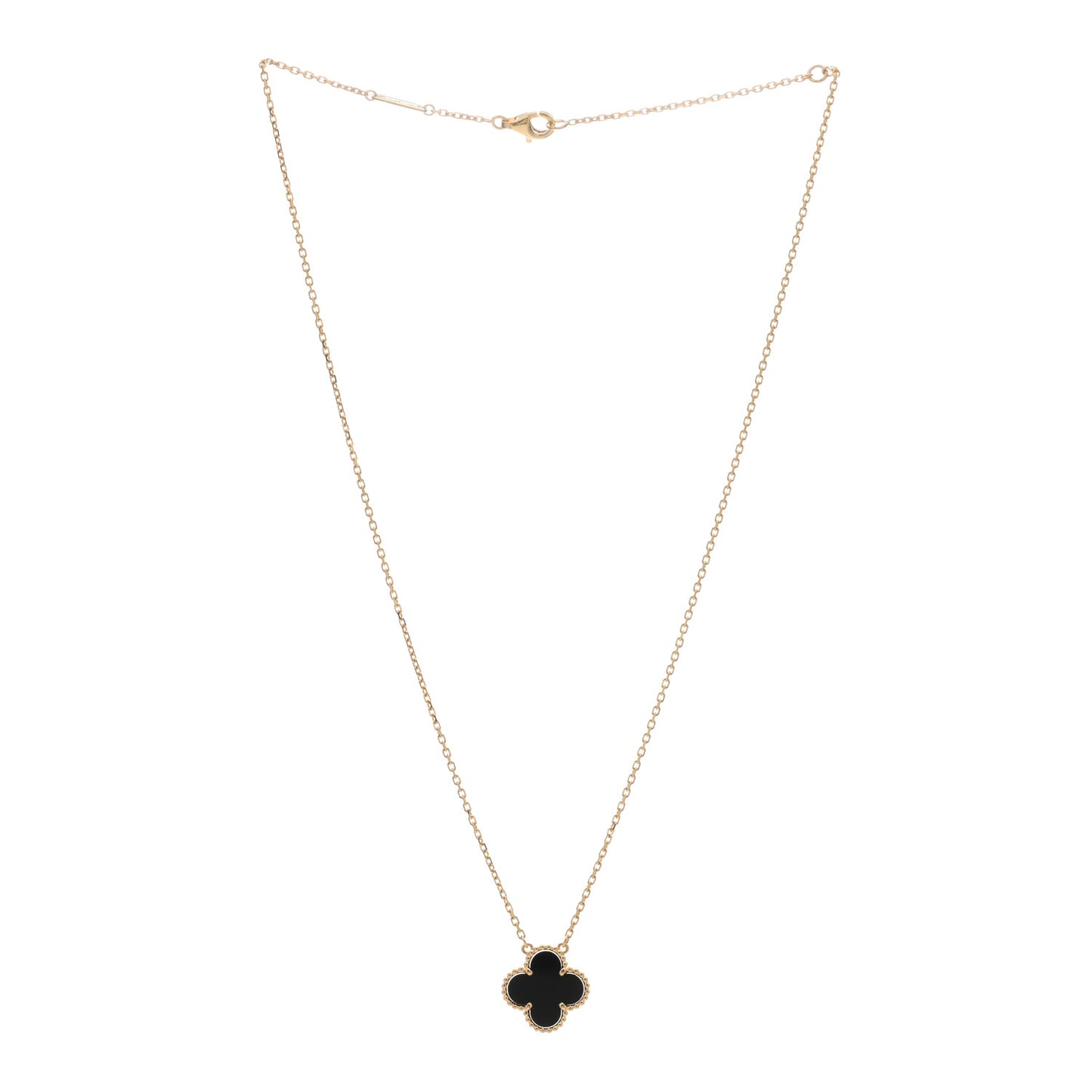 18K Yellow Gold Black Onyx Vintage Alhambra Pendant Necklace