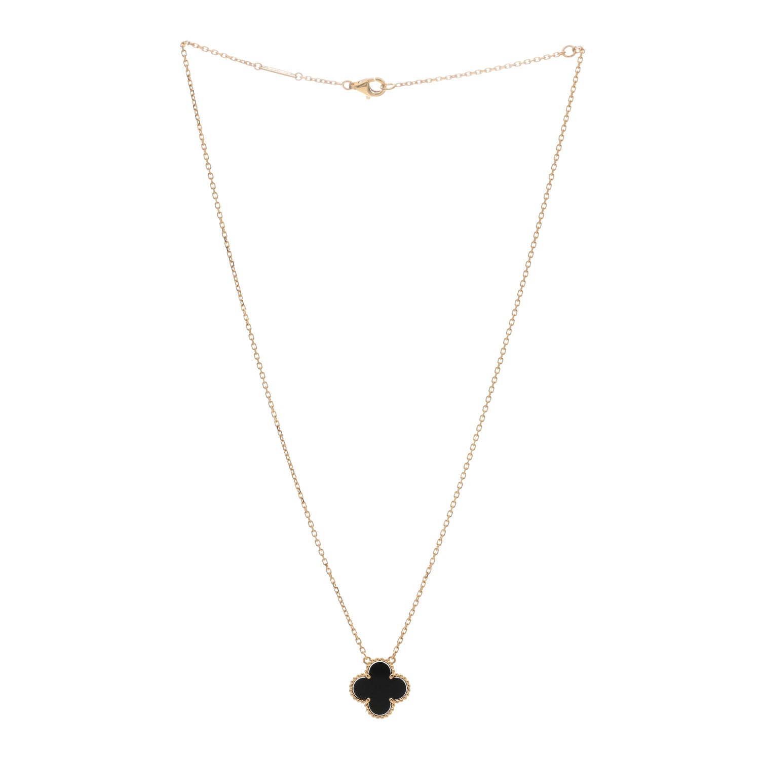 Van Cleef & Arpels 18K Yellow Gold Black Onyx Vintage Alhambra Pendant Necklace 2 of 3