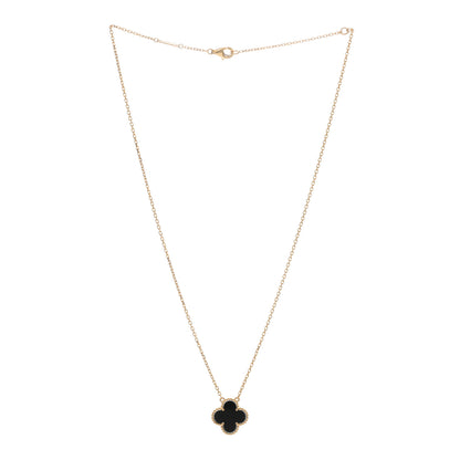 Van Cleef & Arpels 18K Yellow Gold Black Onyx Vintage Alhambra Pendant Necklace 2 of 3