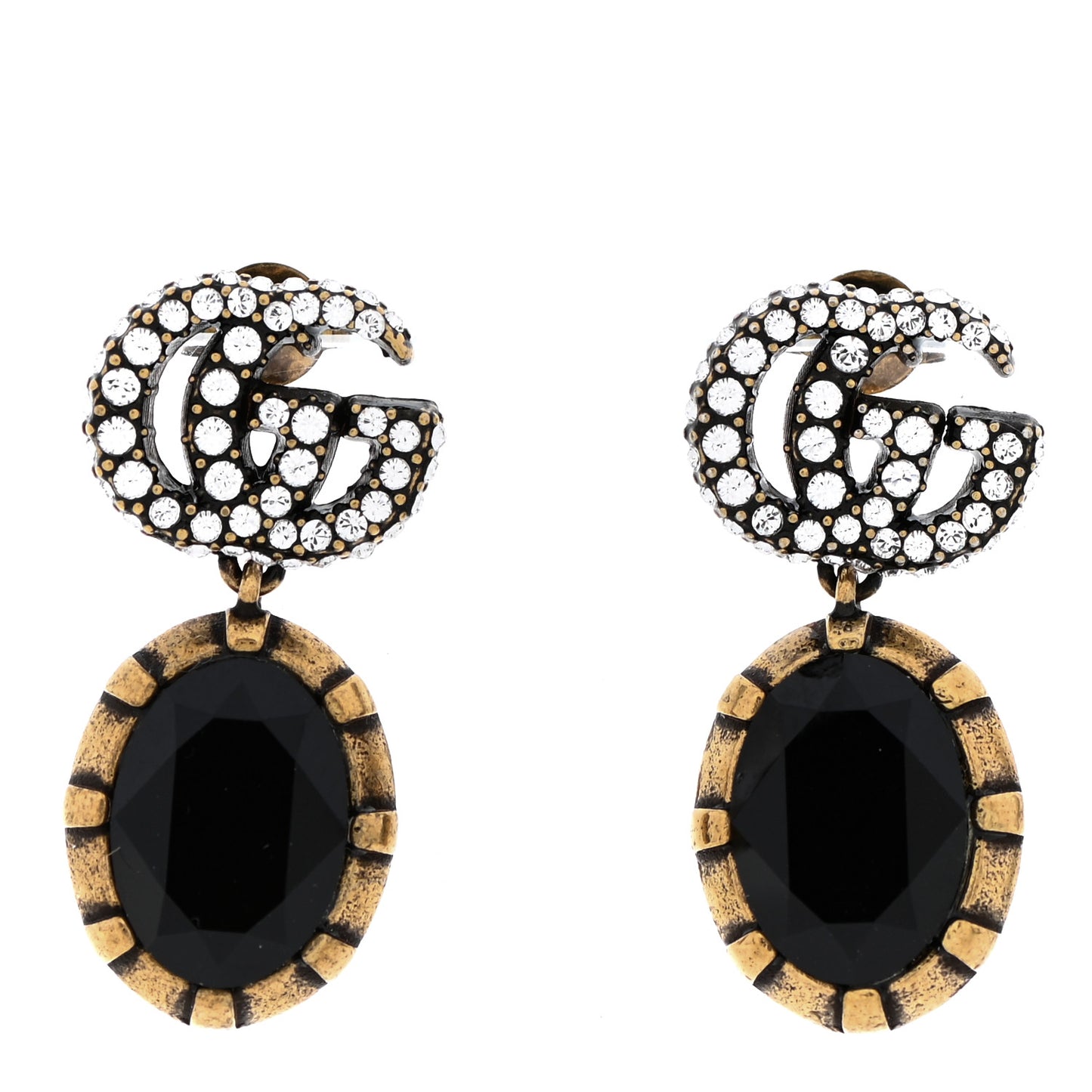 Crystal Double G Earrings Black Aged Gold