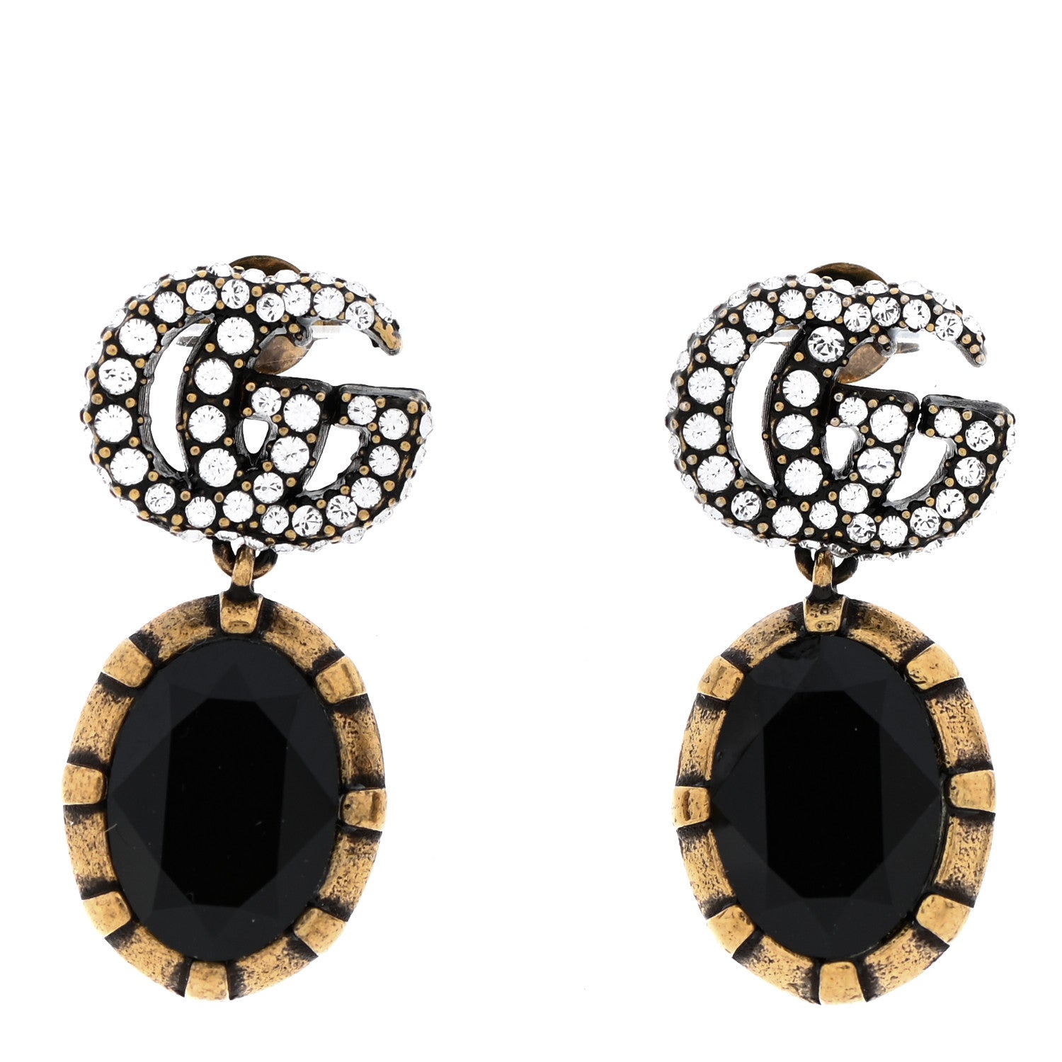 Gucci Crystal Double G Earrings Black Aged Gold 1 of 4