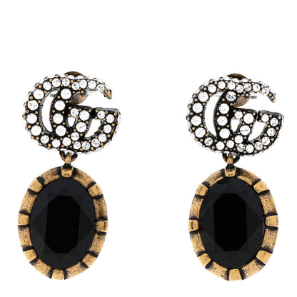 Gucci Crystal Double G Earrings Black Aged Gold 1 of 4