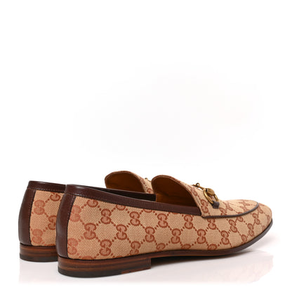 Gucci Canvas GG Monogram Horsebit Mens Jordaan Loafers 10.5 Beige Ruggine Light Brown 4 of 8