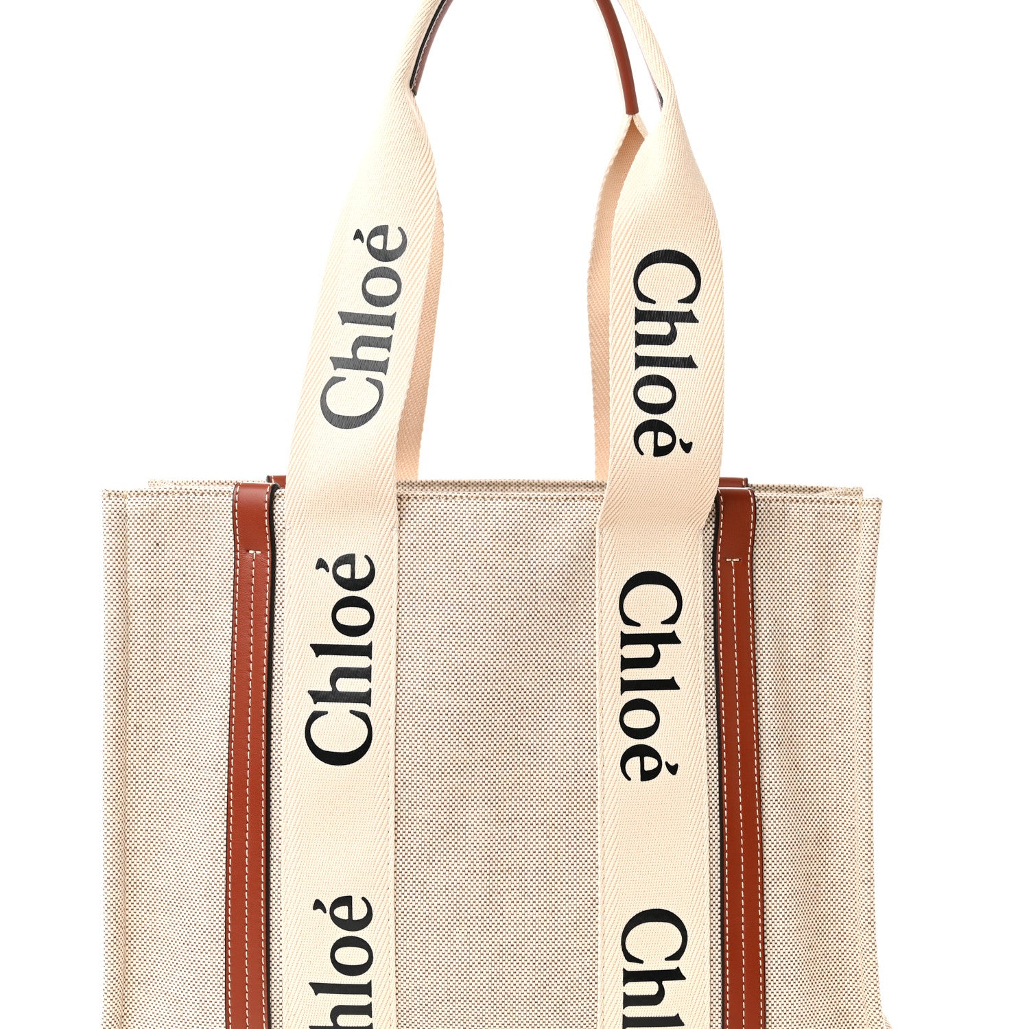 Chloe Cotton Calfskin Medium Woody Ribbon Tote White Brown 8 of 13