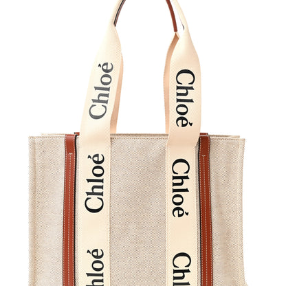 Chloe Cotton Calfskin Medium Woody Ribbon Tote White Brown 8 of 13