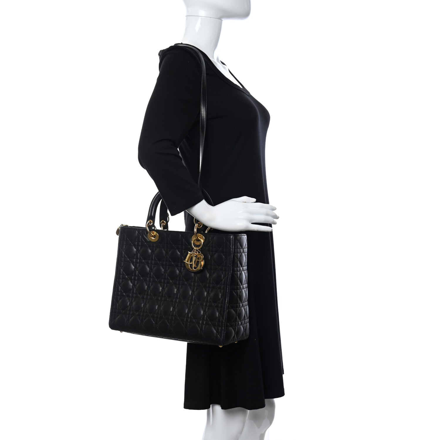 Christian Dior Lambskin Cannage Large Lady Dior Black 2 of 17