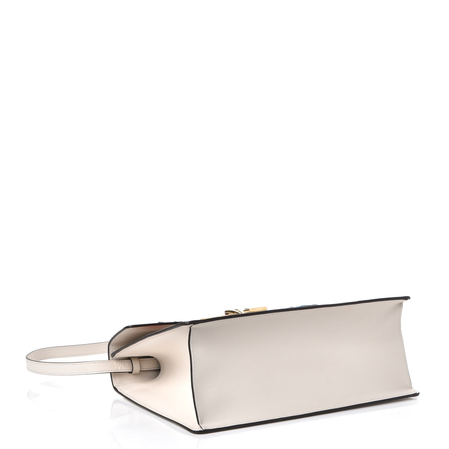 Calfskin Embroidered Medium Sylvie Top Handle Bag White