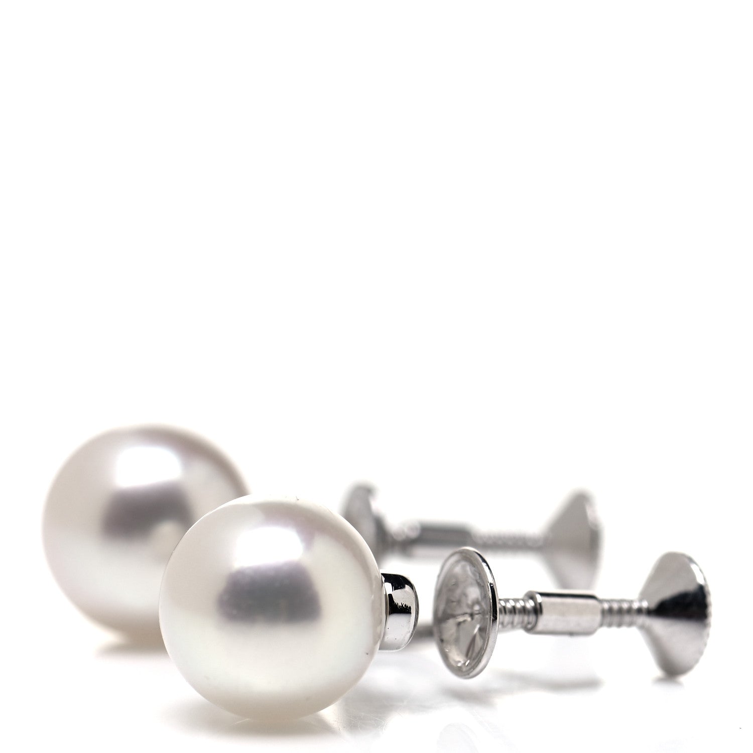 Mikimoto 18K White Gold Akoya Pearl 8.5mm Screw Back Earrings 4 of 5