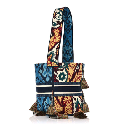 Christian Dior Canvas Embroidered Paisley D-Bubble Bucket Bag Blue Multicolor 3 of 11