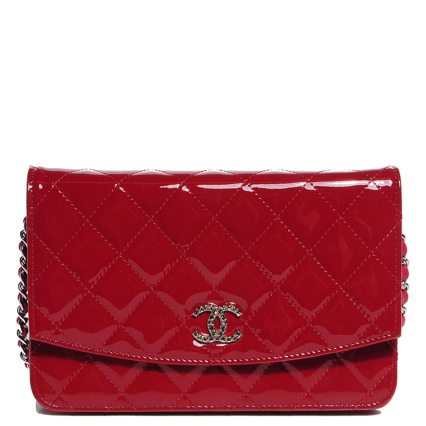 Patent Quilted Brilliant Wallet On Chain WOC Red