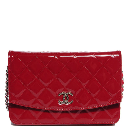 Chanel Patent Quilted Brilliant Wallet On Chain WOC Red 1 of 8
