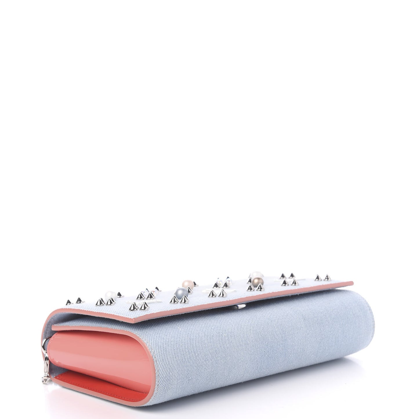 Denim Calfskin Patent Pearl Spikes Loubinthesky Paloma Clutch Paloma Blue