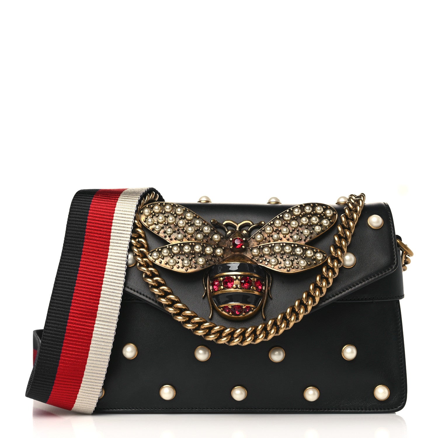 Gucci Nappa Pearl Studded Mini Queen Margaret Broadway Shoulder Bag Black 1 of 9