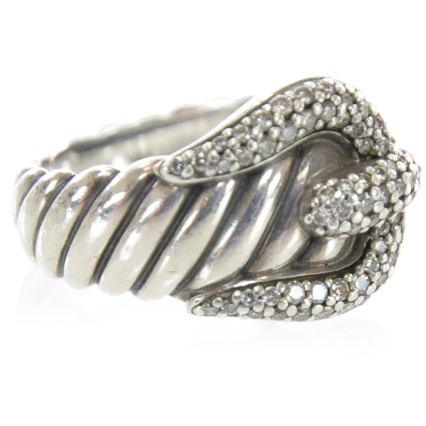 Sterling Silver Pave Diamond Buckle Cable Ring