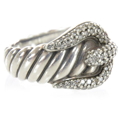 David Yurman Sterling Silver Pave Diamond Buckle Cable Ring 3 of 5